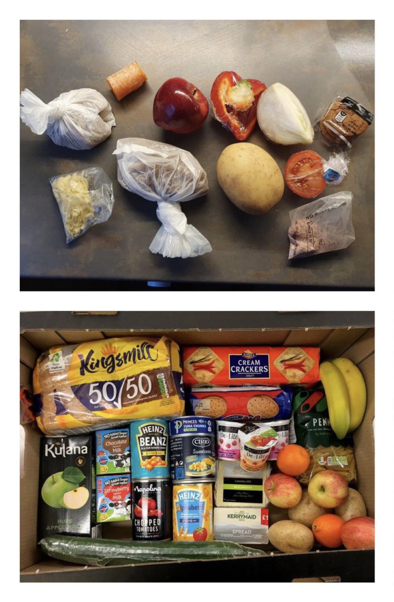 Compare a private contractor free school meal parcel (above) to the Leeds City Council provided free school meal parcel (below)