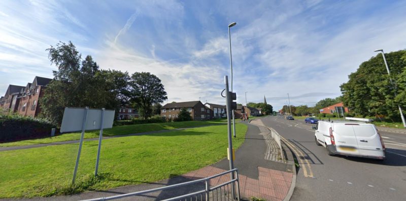 Site for the Welcome to Hunslet sign (image reused from <a href="https://www.google.com/maps">Google street view</a>)