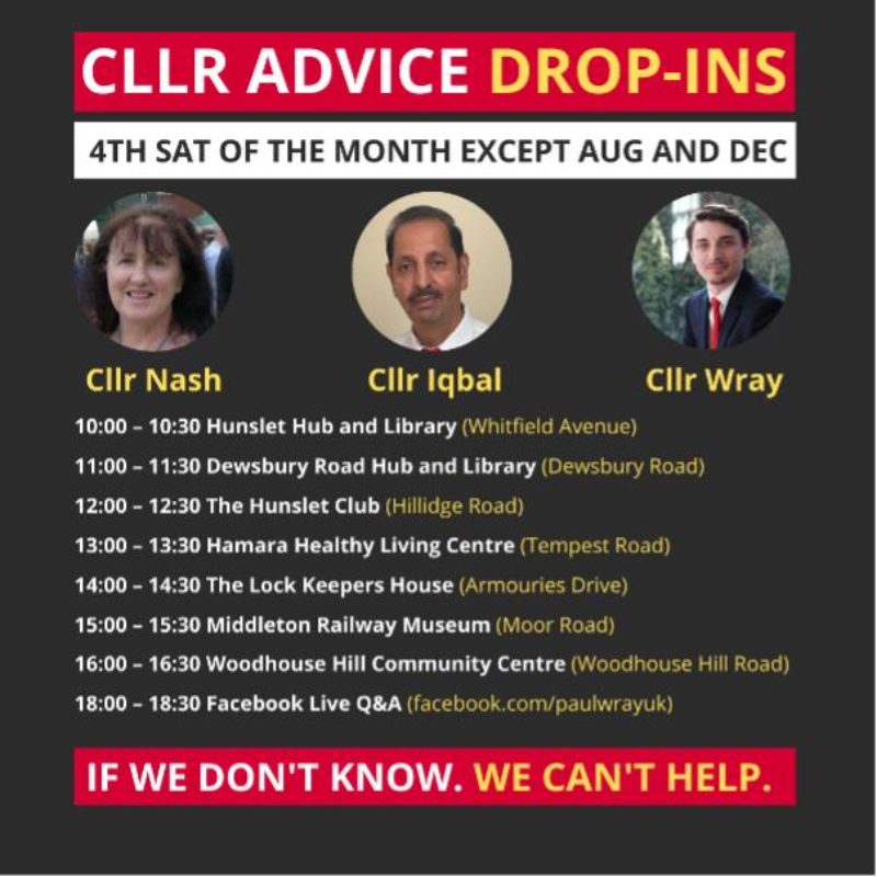 Graphic of all councillor drop-ins and dates and times
